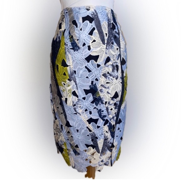 Bar III Dresses & Skirts - Bar III Lined Pencil Skirt w/ Lace Appliqué Blue, White and Green Size Large